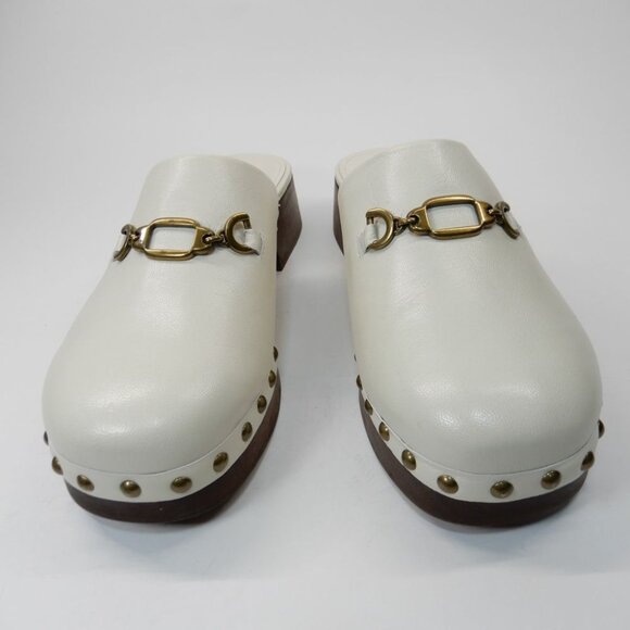 Larroude Zuzi Bit Mule Clogs Slip on Size 7 Ivory Cream Leather Wooden Studs NEW - Picture 6 of 16